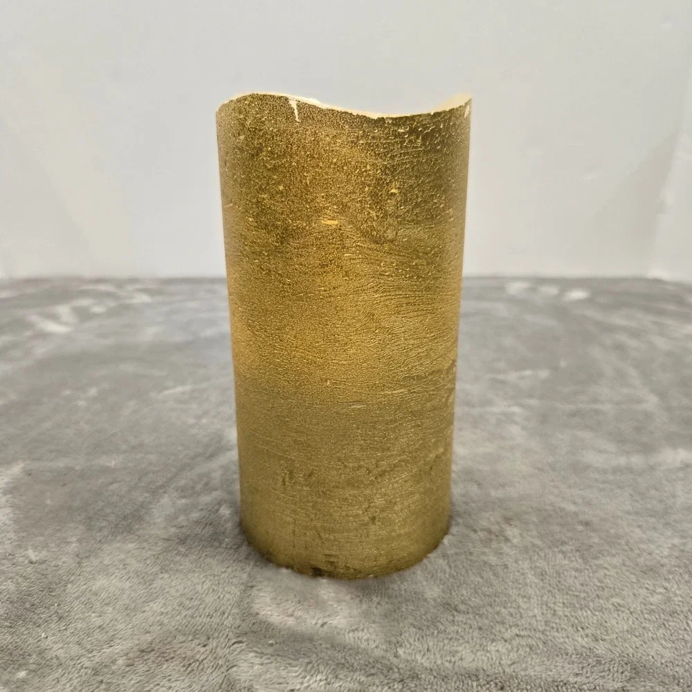 Gold Textured Flameless LED Pillar Candle 6 Inch Flickering Battery Operated
